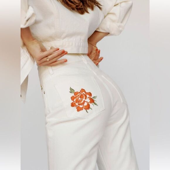 RARE! Reformation White Cynthia Straight Leg Mid Rise Denim Jeans - Picture 5 of 17